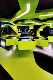 Futuristic exhibition Level Green with three-dimensional network, Autostadt, Wolfsburg, Lower