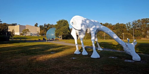 White giraffe, sculpture by Sina Heffner on the south head with Scharoun Theatre and Planetarium,