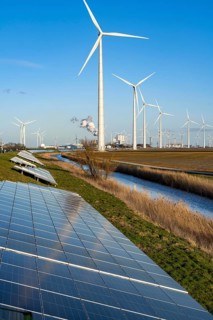 Solar park on the Slaperdijk dyke near the Eemshaven, test project, 17, 000 solar modules were