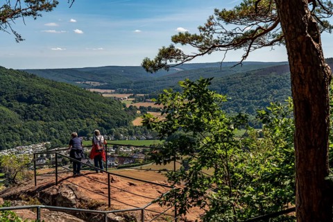 Christinenley, view into the Rur valley, landscape along the red sandstone route, in the Rureifel,