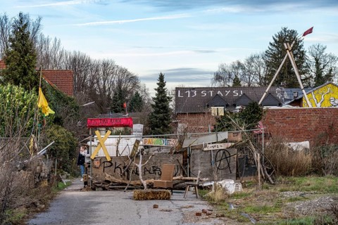Barricades, obstacles, in the camp of climate activists in the rest of the village of Lützerath,