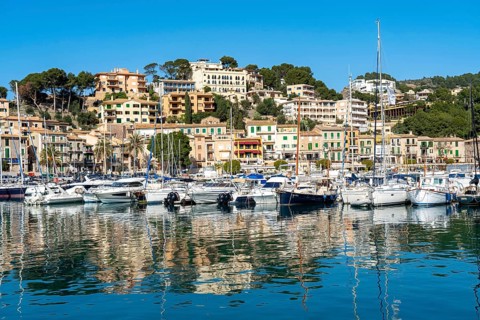 Coastal town of Port de Sóller in the north-west of the island, near Alconàsser, Serra de