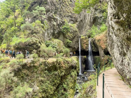 Hiking trail with waterfall on the Levada Nova and Levada do Moinho, Madeira, Portugal, Europe