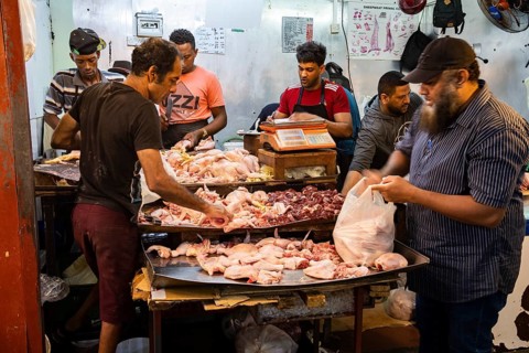 Market, meat hall, old town, Port Louis, Indian Ocean, island, Mauritius, Africa