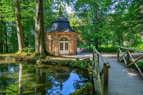 Historic pavilion at the Lower Grotto in the Hermitage Palace Park, Bayreuth, Upper Franconia,