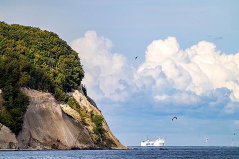 The chalk cliffs of Rügen, cliffs of the Stubbenkammer, in the Jasmund National Park, view of the