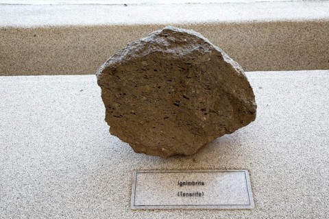 Ignimbrite rock sample geology display, Casa de los Volcanes volcanic study centre, Lanzarote,