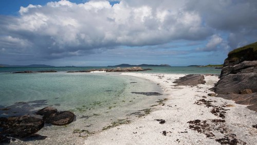 White sand at Traigh Mhor beach, the Cockle Strand, Barra, Outer Hebrides, Scotland, UK