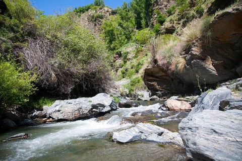 Rapids in the channel of the River Rio Poqueira gorge valley, High Alpujarras, Sierra Nevada,