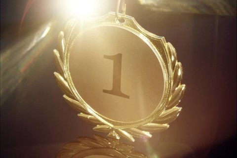 Close-up of a symbolic gold medal