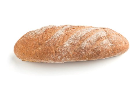 Fresh homemade bread with flour isolated on white background. side view, close up
