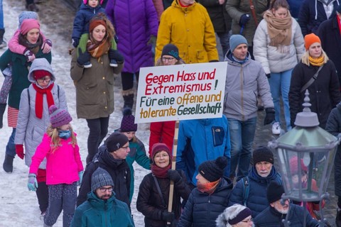 Several thousand people protested on Sunday in Dresden and elsewhere, against the AfD and in favour