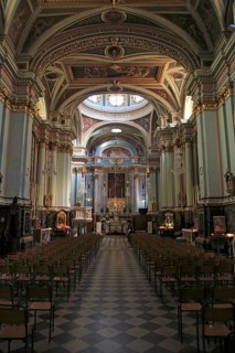 Nave and altar inside Saint Francis of Assisi Church interior, Valletta, Malta, Europe