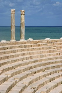 Ruins of Roman theater at Leptis Magna, Lectis Magna, Lepcis Magna in Khoms, Al Khums near Tripoli,