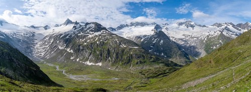 Panorama, Picturesque mountain landscape, Mountain peaks with snow and glacier Schwarzensteinkees,