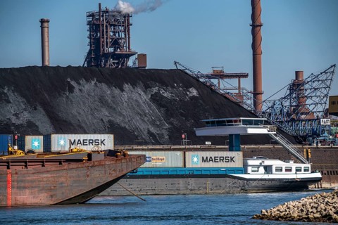 ThyssenKrupp steelworks in Duisburg-Marxloh, blast furnace Schwelgern 2, coal store of the