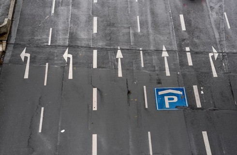 City centre road, 5 lanes at a traffic light junction, for different directions of travel, North