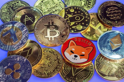 Various cryptocurrencies, symbol coins, optical placeholder for the digital currency, blockchain,