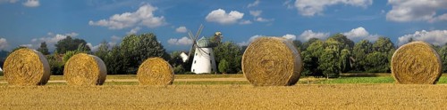 Panorama Historic windmill with straw bales Tündern Hameln Germany