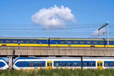Trains of the Dutch railway, NS, Nederlandse Spoorwegen N.V., on a double-decker track, below local