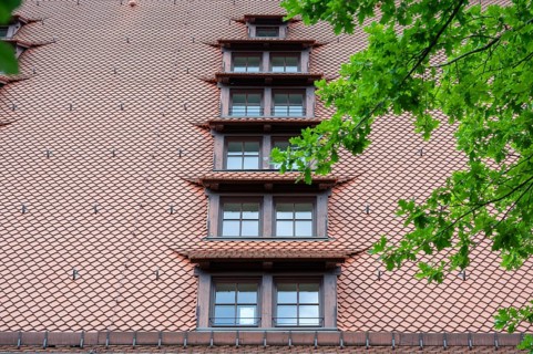 Dormer windows of the imperial stables, former granary, built around 1494, today a youth hostel,