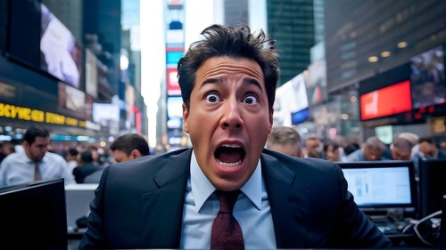 Stock trader in stress and panic in a market crash, AI generated