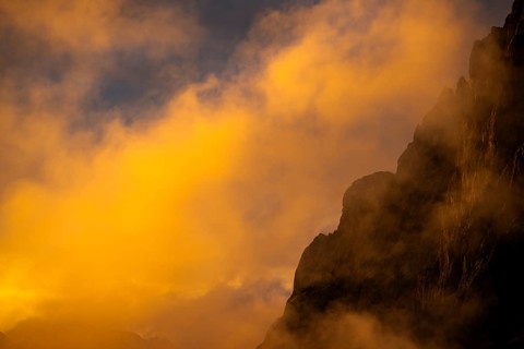 Montafon mountains with dramatic cloudy sky at sunset, Tschagguns, Rätikon, Montafon, Vorarlberg,