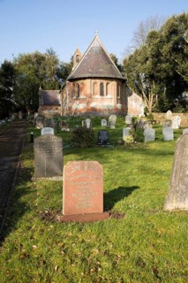 Holy Trinity Village parish church Oare, Wiltshire, England, UK built 1858 red brick Victorian