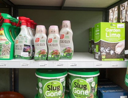 Slug Gone and Slug Killer products on sale, The Walled garden plant nursery, Benhall, Suffolk,
