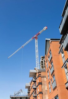 Tall crane at construction site of the 'Wine Rack' building, Waterfont, Wet Dock, Ipswich, Suffolk,
