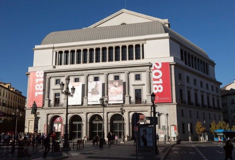 Teatro Real opera house theatre building in Plaza de Isabel II, Madrid, Spain, Europe