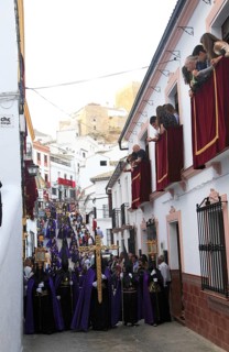 Easter Christian religious procession through streets of Setenil de las Bodegas, Cadiz province,