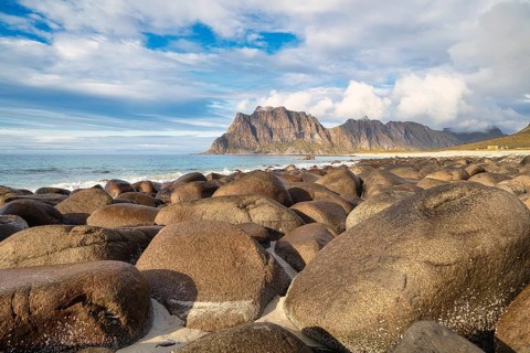 Stones on Uttakleiv beach, Leknes, Nordland, Lofoten, Norway, Europe