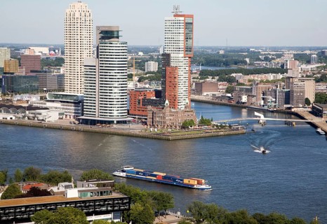 View looking over the city centre from the 185 metre tall Euromast tower, Rotterdam, Netherlands