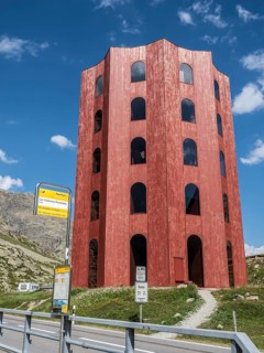 Theater tower on highest point of Julier mountain pass, Switzerland, Europe