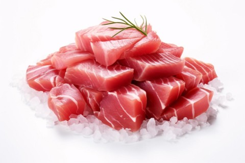 Slices of raw Tuna sashimi with ice. KI generiert, generiert, AI generated