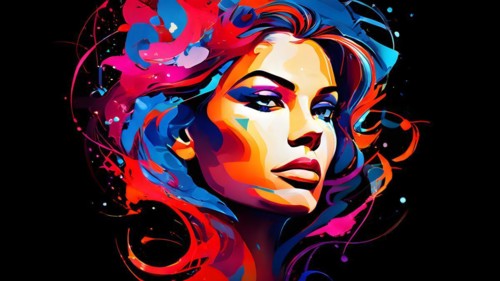 AI generated abstract portrait in vector art foundation watercolor textures with overlapping