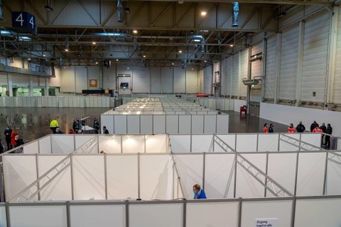 Test run in the vaccination centre for corona vaccinations, in a hall at Messe Essen, by the city,