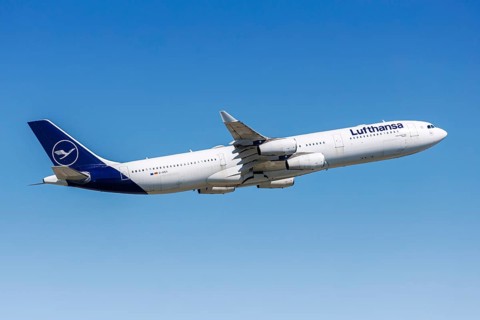 A Lufthansa Airbus A340-300 aircraft with the registration D-AIGY at the airport in Frankfurt,