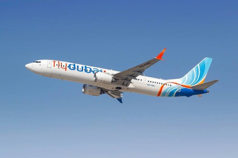 A Boeing 737 MAX 9 aircraft of FlyDubai with the registration number A6-FNC at the airport in