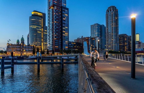 High-rise buildings at Kop van Zuid, at the Rijnhaven harbour basin, Rijnhavenbrug, bridge, Hotel