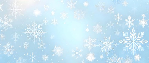 Abstract pattern of snowflakes in varying sizes and shapes in soft white and blue gradients, AI