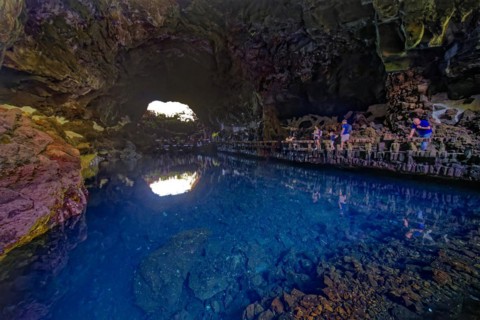 Lava tunnel, Jameos del Agua art and cultural site, designed by artist César Manrique, Lanzarote,