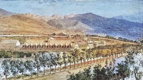 Residence of Brigham Young Salt Lake City, Utah, in the 1870s. From American Pictures Drawn With