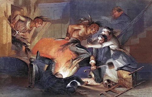 Indian massacre in the Wilkesbarre Valley in Wyoming USA, After a 19th century print by J Roger,