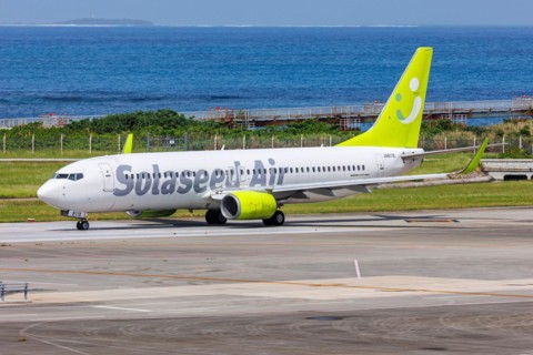 A Boeing 737-800 aircraft of Solaseed Air with the registration number JA811X at Okinawa Airport