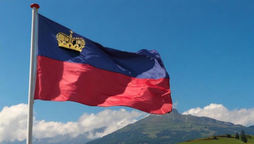 The flag of Liechtenstein flutters in the wind