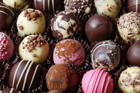 Close up of different pralines. Generative Ai, AI generated