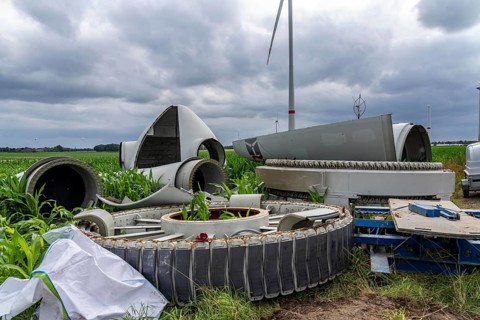 Repowering, dismantled Enercon E-58 wind turbine in a wind farm near Issum, 9 older wind turbines