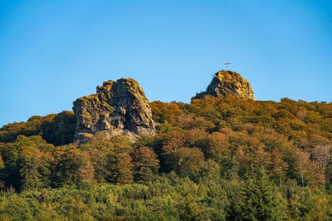 The Bruchhauser Steine, in the Hochsauerland district, rock formations with four main rocks, on the